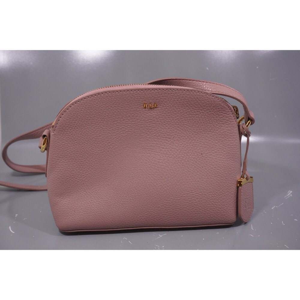 Lauren Ralph Lauren Pink Pebbled Leather Dome Crossbody Bag Gold RLL Purse